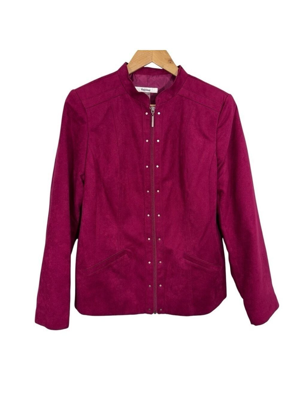 TanJay Faux Suede Full Zip Jacket Womens 8 Magenta Pink Classy Casual Coat EUC